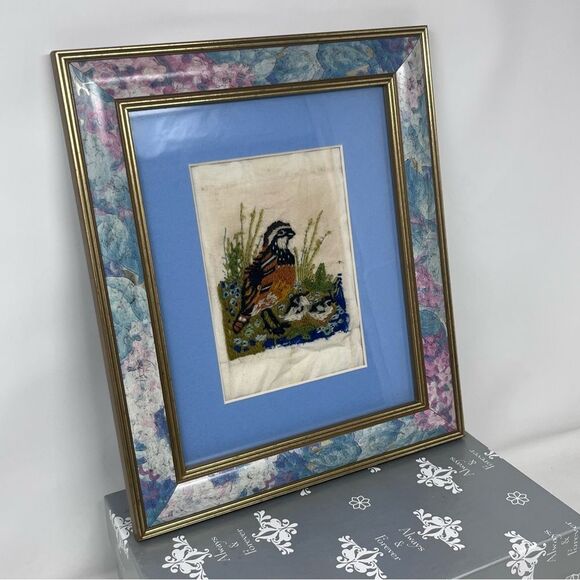 1973 Creative Crewel Mini Quails Erica Wilson  Columbia Minerva Framed Matted - Picture 2 of 7